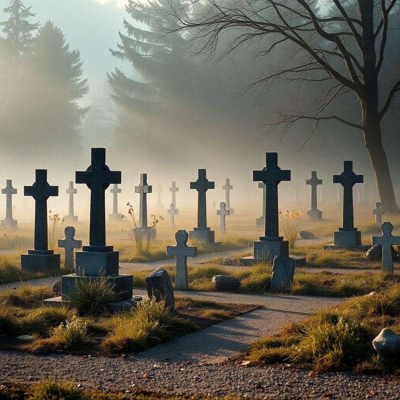 Cimitir rural transilvănean cu cruci de piatră și flori sălbatice în lumină de dimineață